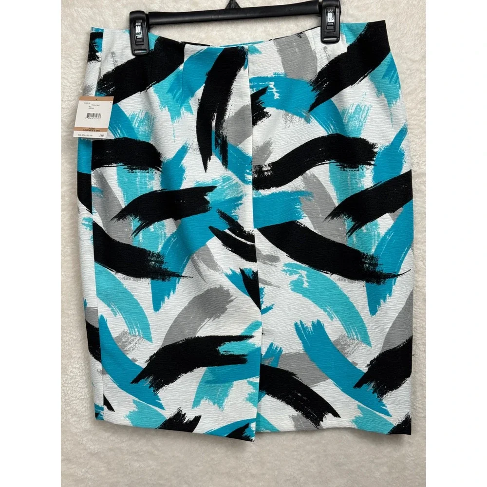 Kasper Womens Size‎ 12 Turquoise Abstract Brushstroke Textured Pencil Skirt NWT
